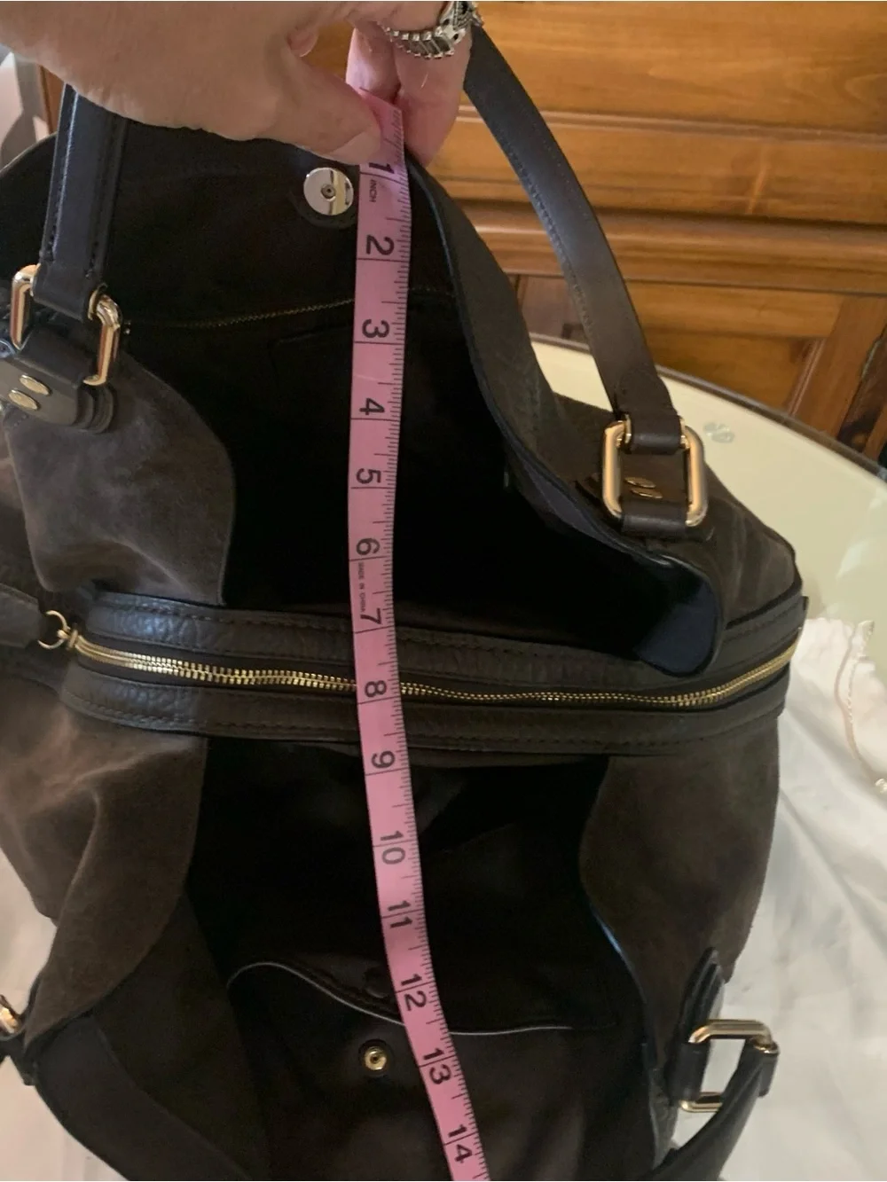 Coach Edie Shoulder Bag in Chestnut and Light Gold EUC.
